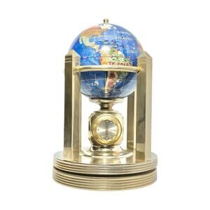 Alexander Kalifano 3-Timepieces Thermometer Rotating Gemstone Brass Globe 8.75”